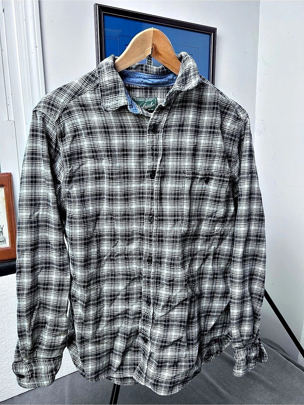 Woolrich Men's Plaid Cotton Shirt Size Medium black and white
